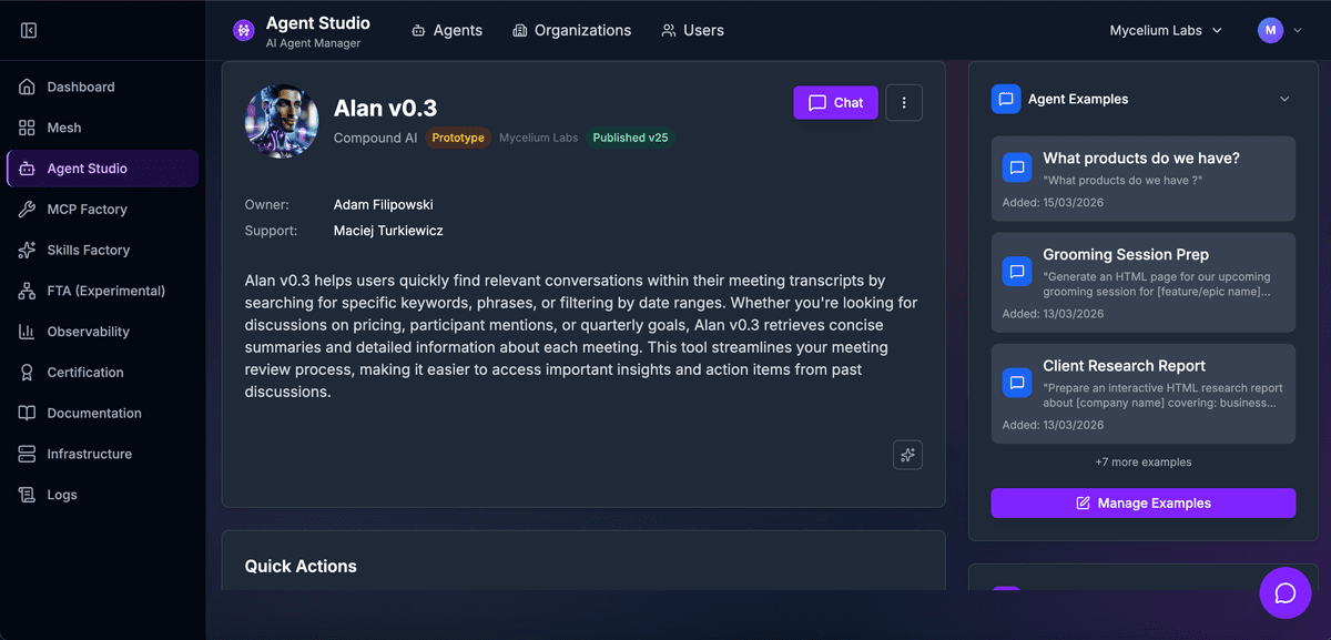 Agent configuration panel