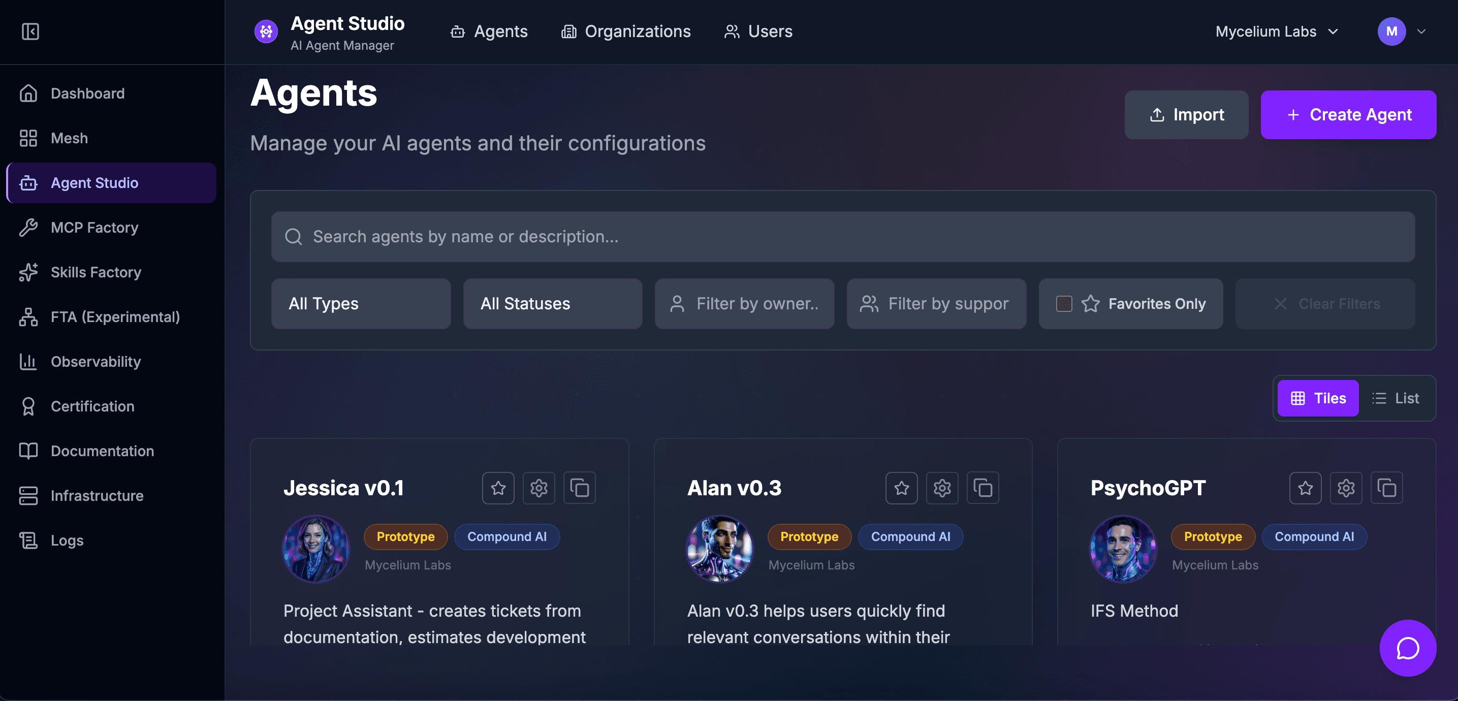Agent Studio main interface