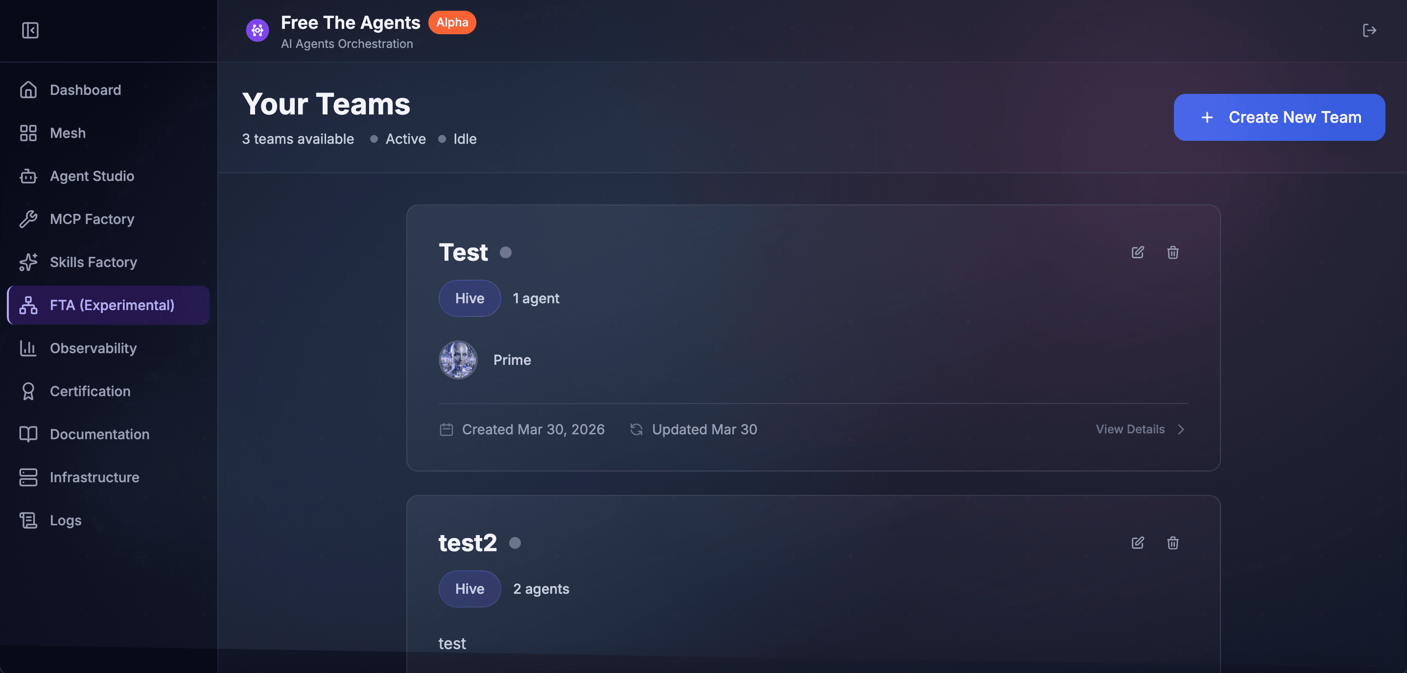 FTA multi-agent orchestration interface