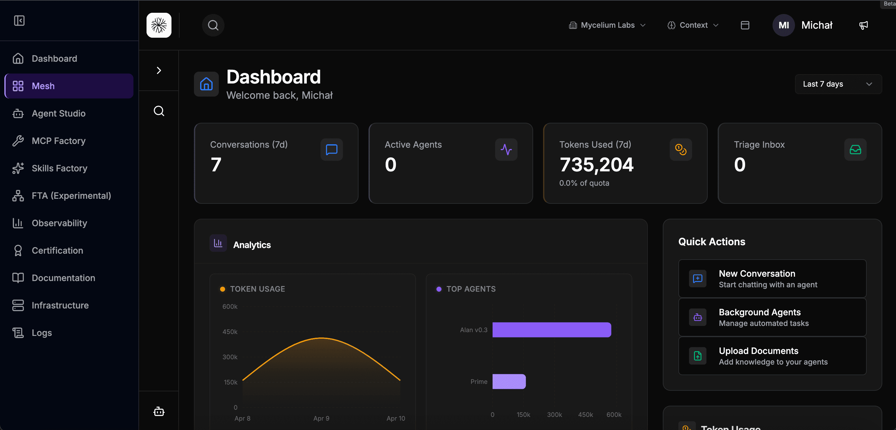 Mesh client interface with agent conversation