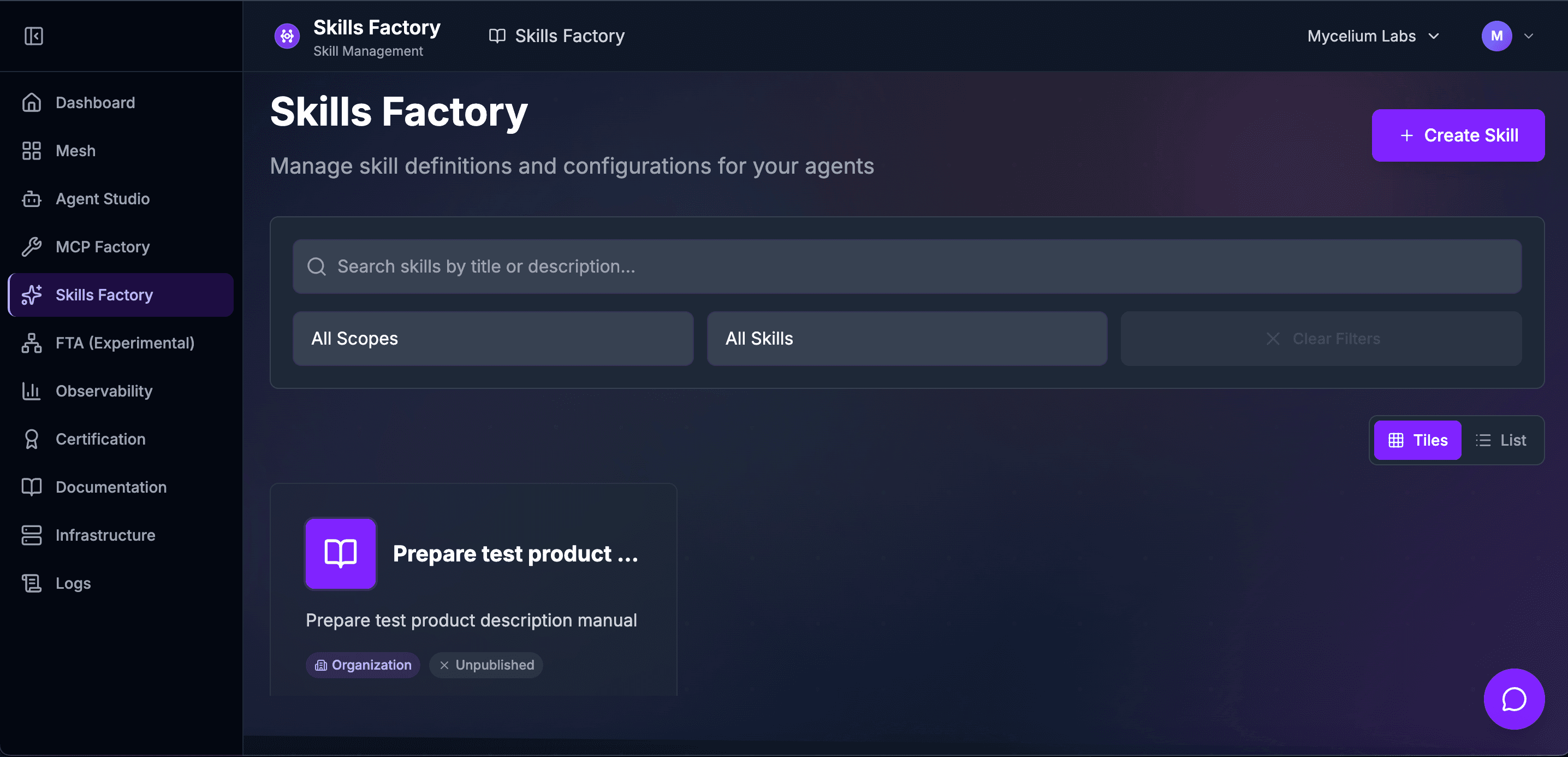 Skills Factory skill composition interface